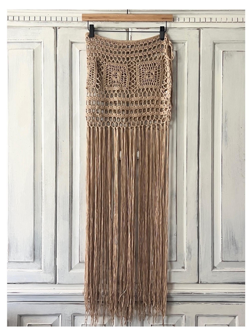🟠NWT HYFVE Boho Crochet Fringe Cover-Up Maxi Skirt in Mocha - Picture 4 of 6